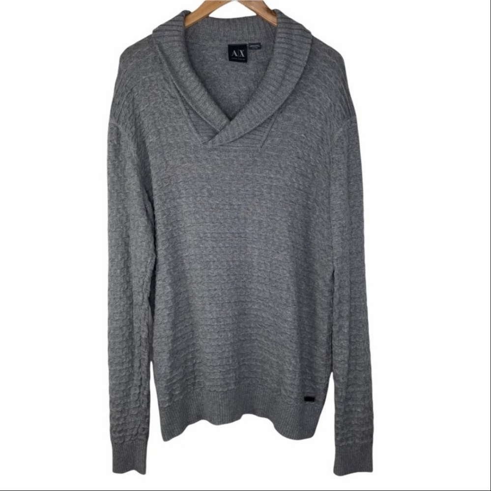A|X Armani Exchange Shawl Collar Pullover Sweater Textured Long Sleeve Men's XXL